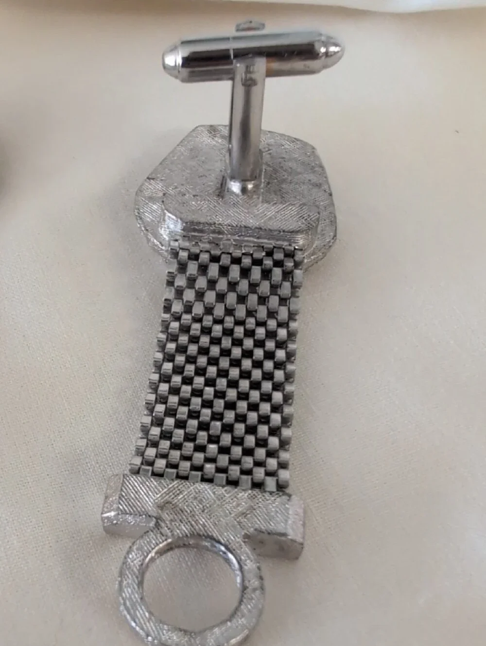 DANTE Vintage Silver Mesh Drop Cufflinks with Blue Gemstone Accent